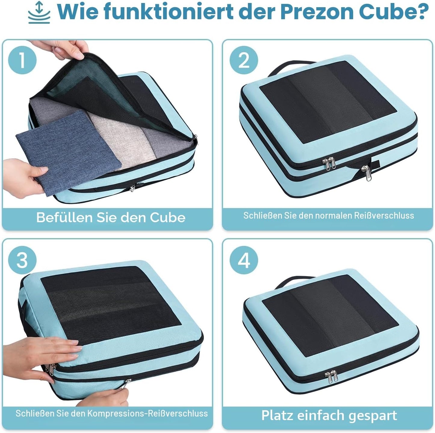 4-teiliges Kompressions-Packwürfel Set, Mint 4 Set
