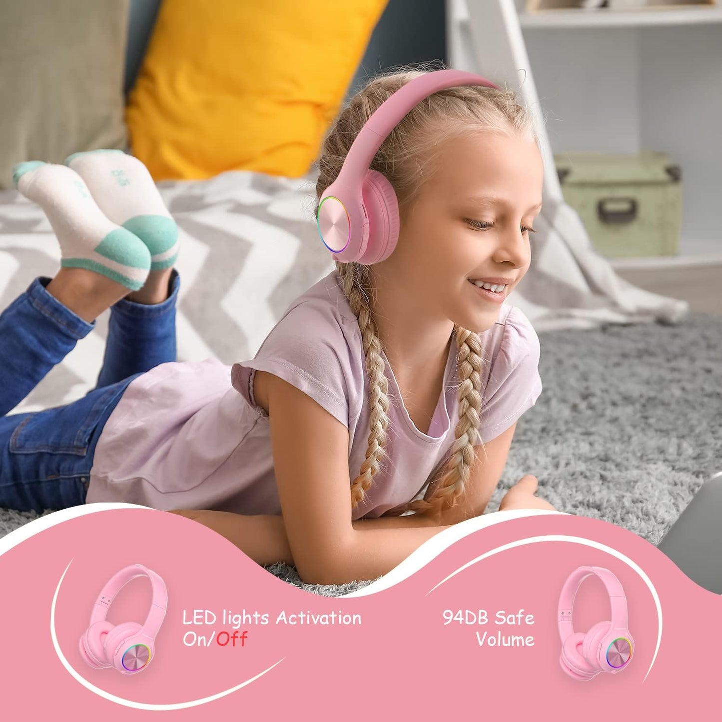 Kinderkopfhörer mit Bluetooth, Rosa