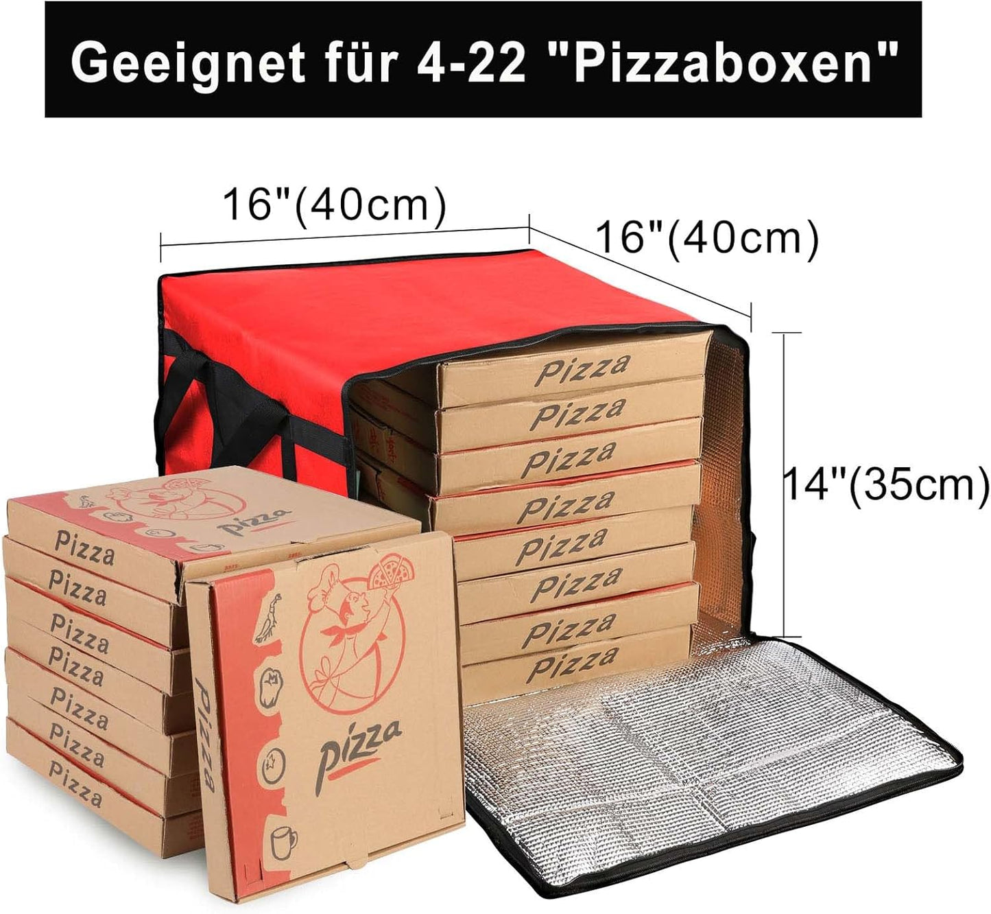 Grosse faltbare Kühltasche für Pizza, 40cm x 40cm x 35cm Rot2 1