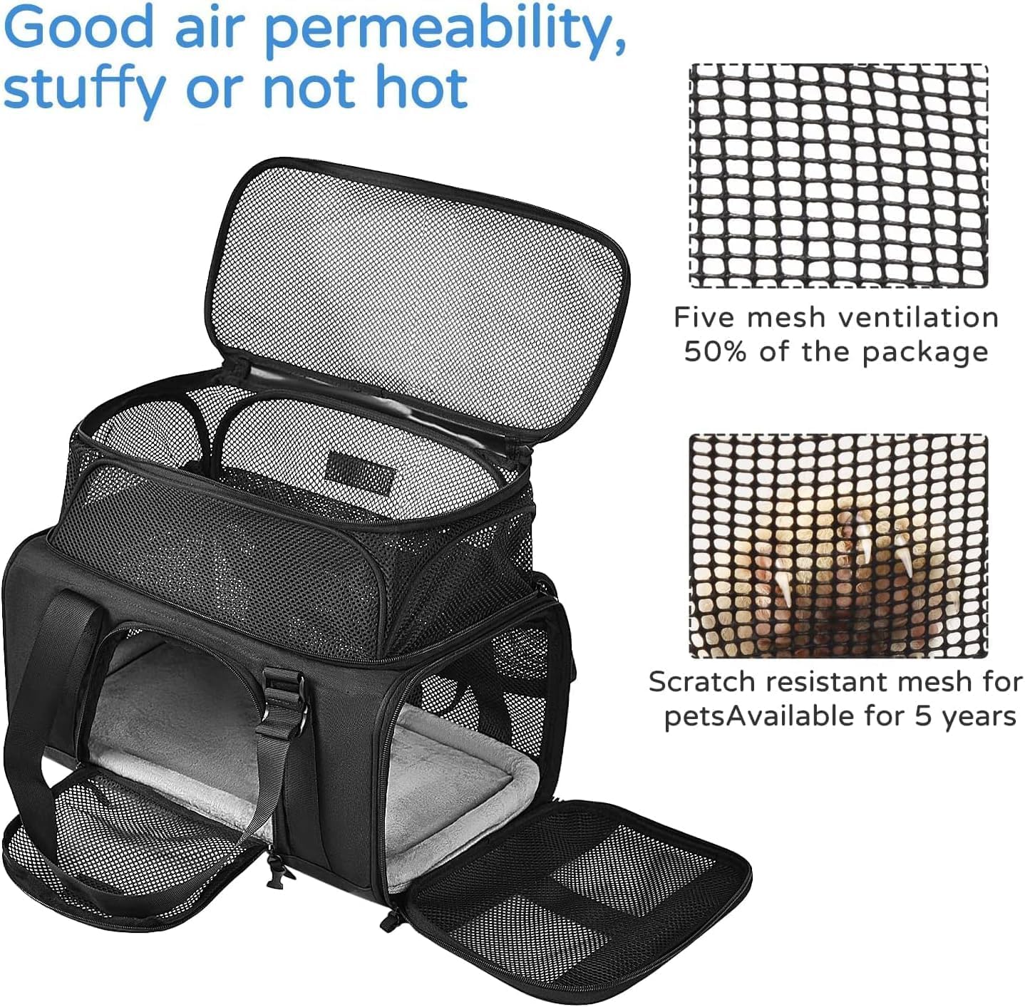 Erweiterbare Haustier-Transportbox (Flugzeugzugelassen), L 45 x B 28 x H 21 cm, 2.0 Schwarz