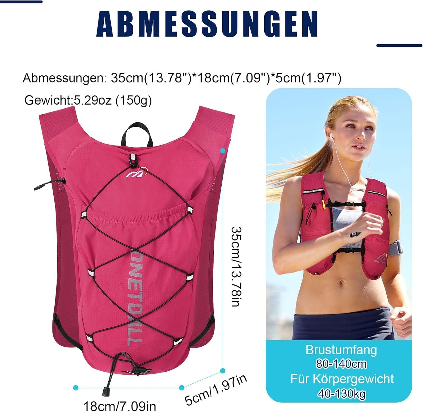 Leichte Laufweste mit Trinksystem, rosa mit trinkblase
