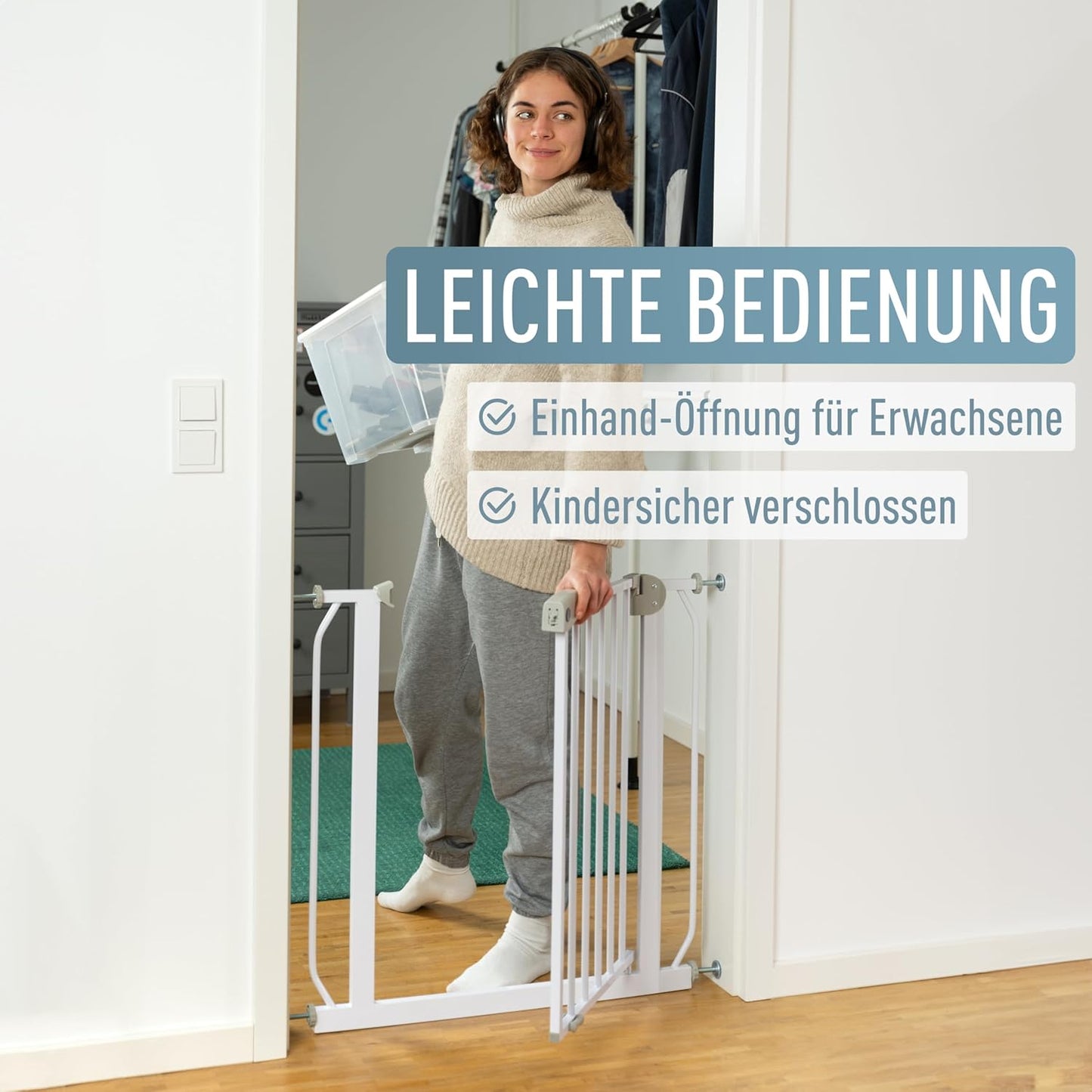 Treppenschutzgitter Berrin für Babys und Haustiere, 58-185 cm, 108-116 cm