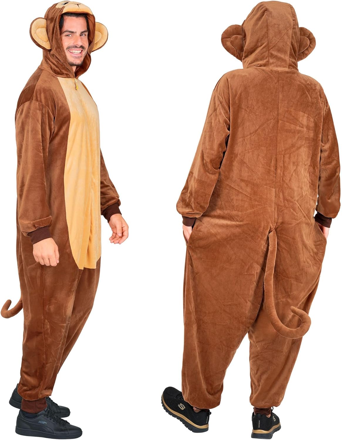 Affen Jumpsuit für Erwachsene, Affen Braun S-M