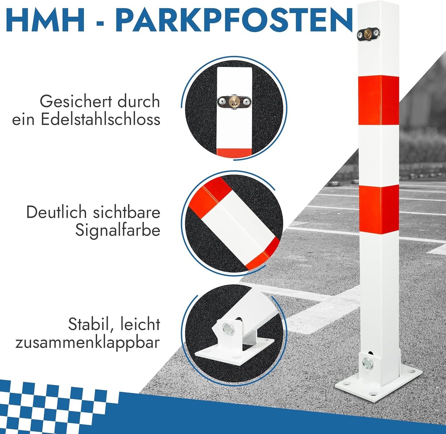 Klappbarer Absperrpfosten mit Schlüsseln und Dübeln, 1