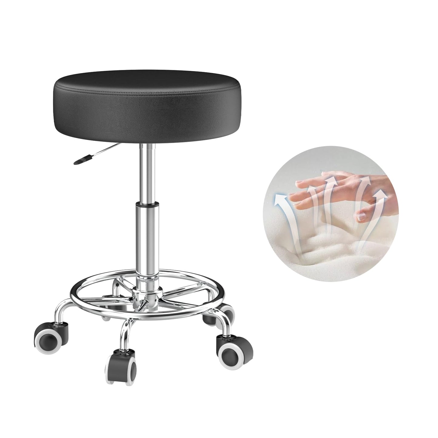 Höhenverstellbarer Rollhocker, 1 Schwarz