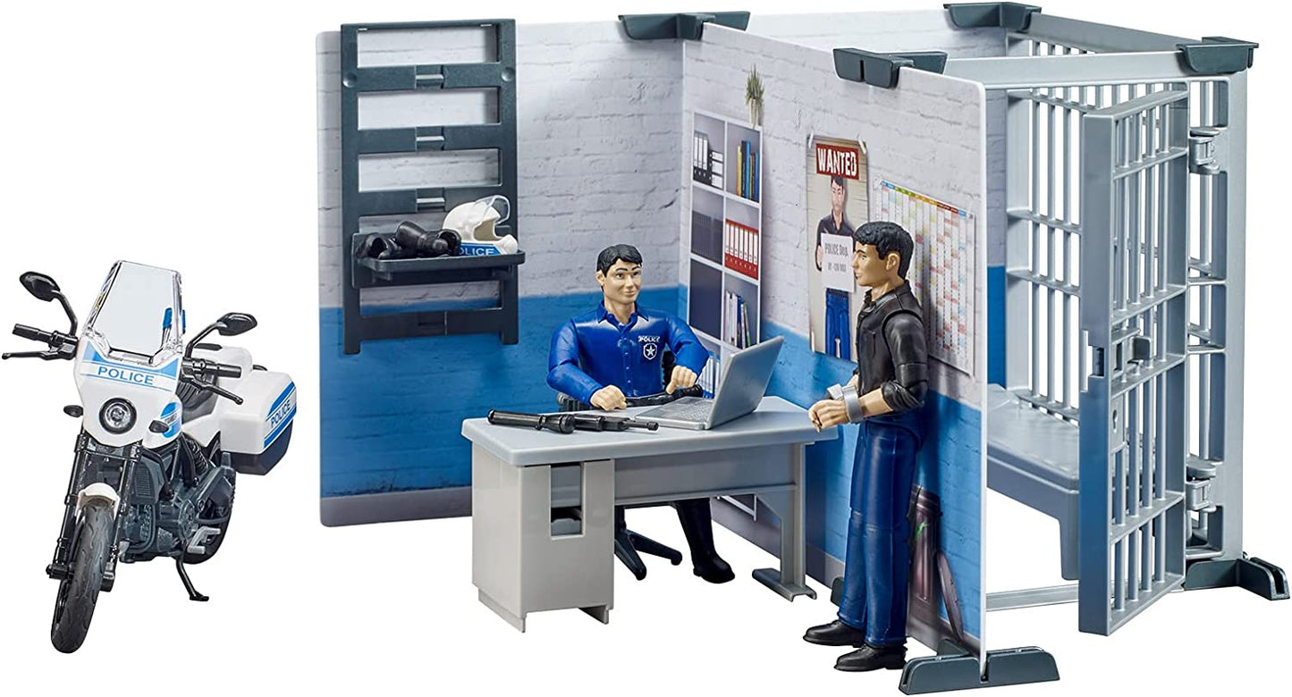 bworld Polizeistation mit Polizeimotorrad, Spielfigur, Modern
