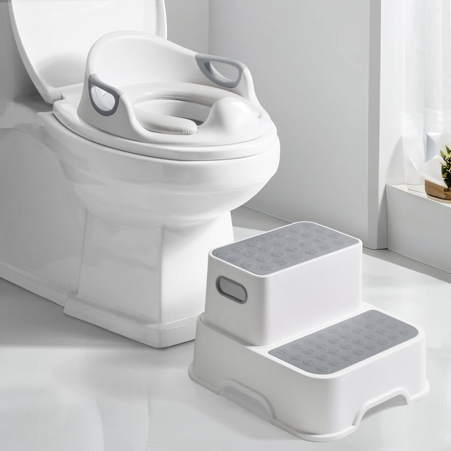 Toilettensitz mit Tritthocker für Kinder, Grau Toilettensitz