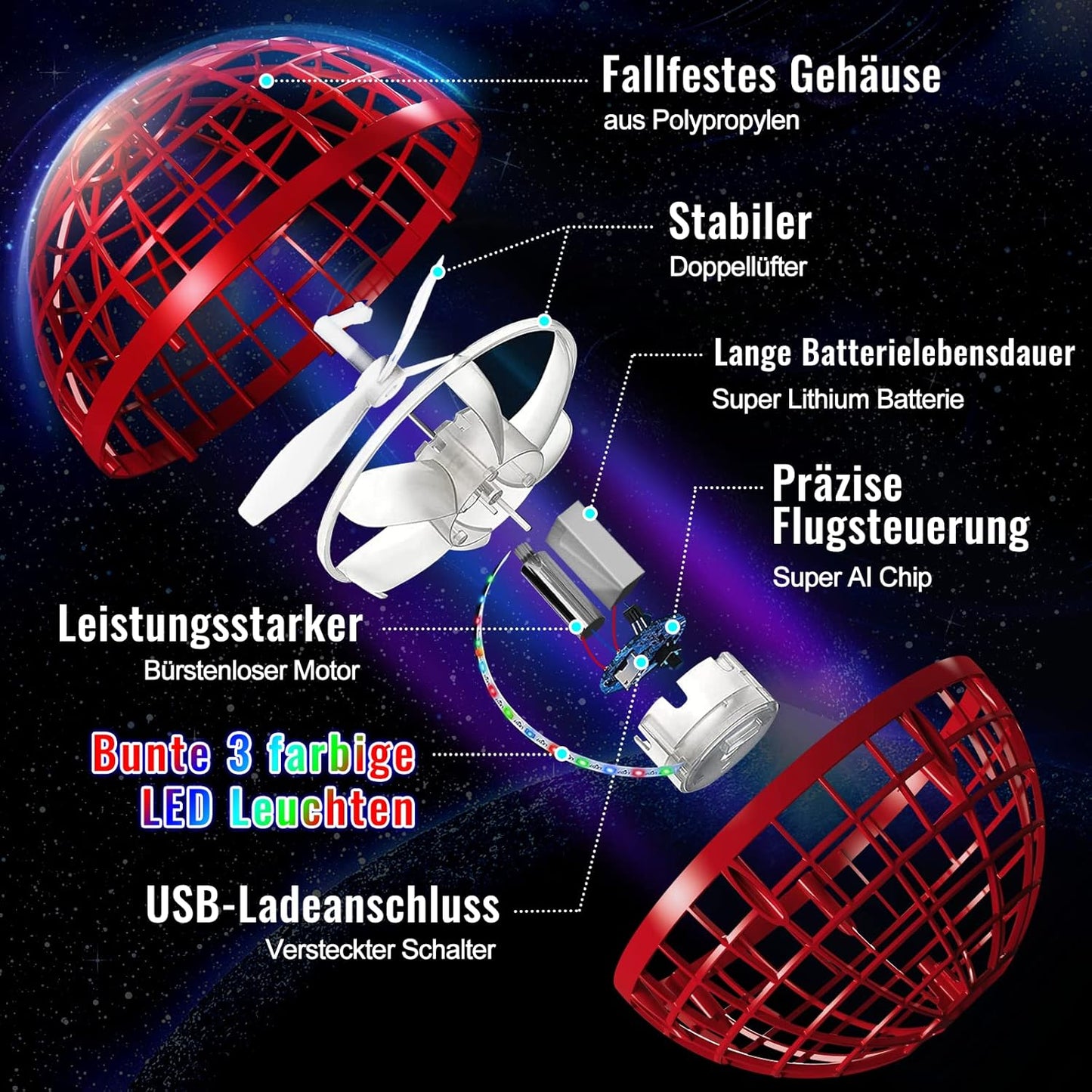 Flying Ball mit Boomerang-Effekt, Rot