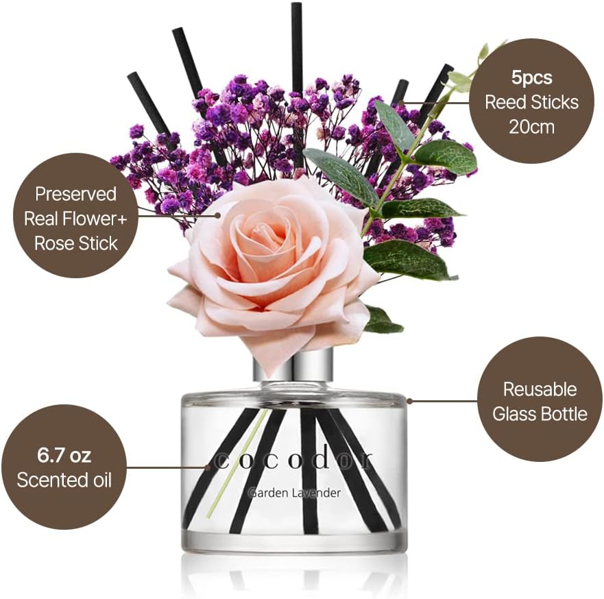 Rose Duftöl Diffusor mit Schleierkraut, Rosenparfüm Rose/1P/200ml