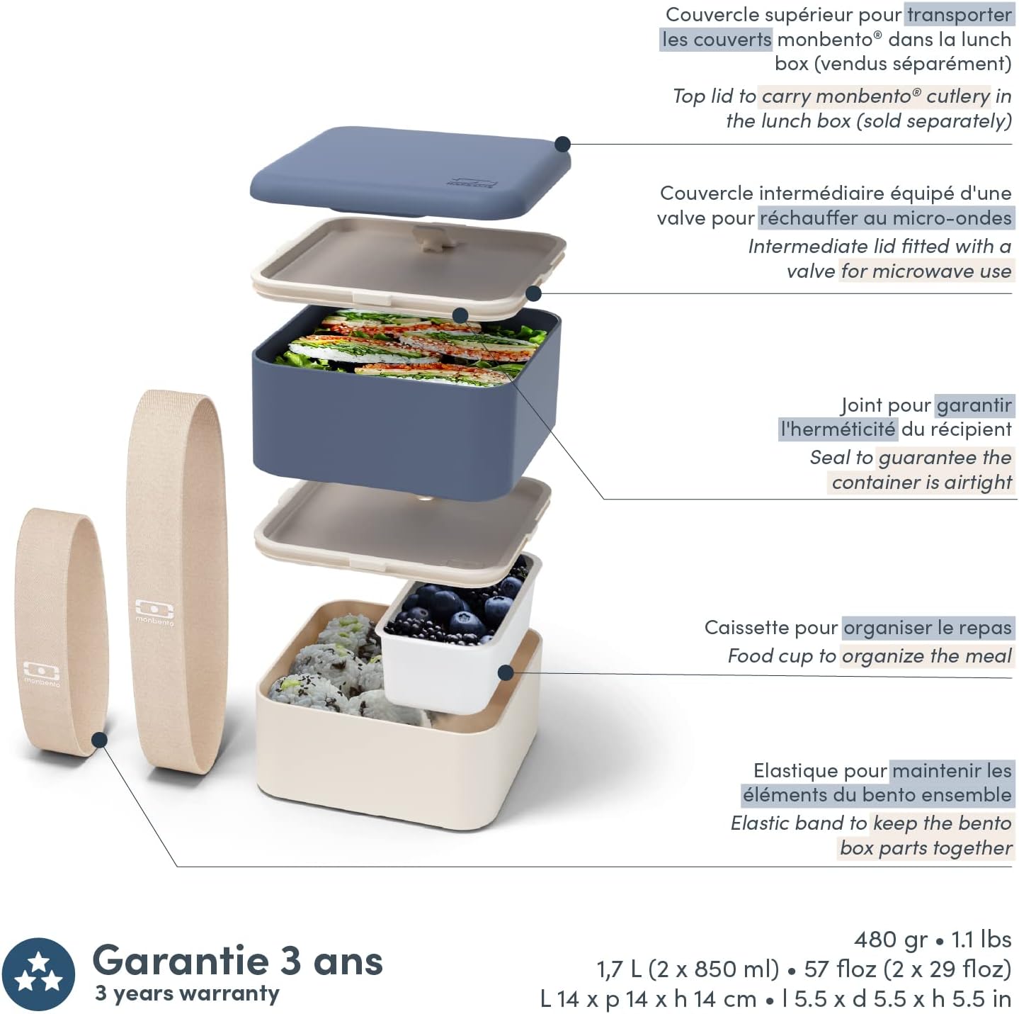 Grosse Bento Box, Blau Natural