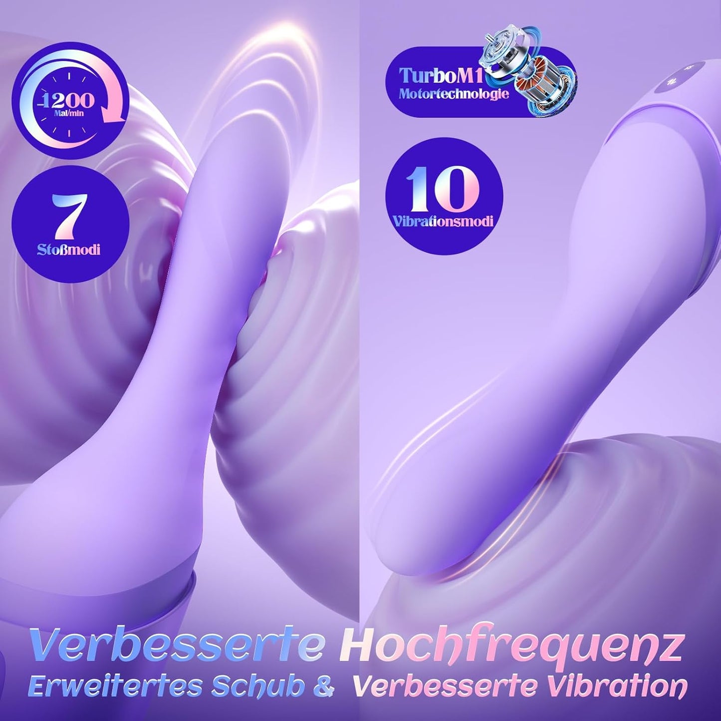 Dildo mit Stoss- und Vibrationsfunktion, Helllila