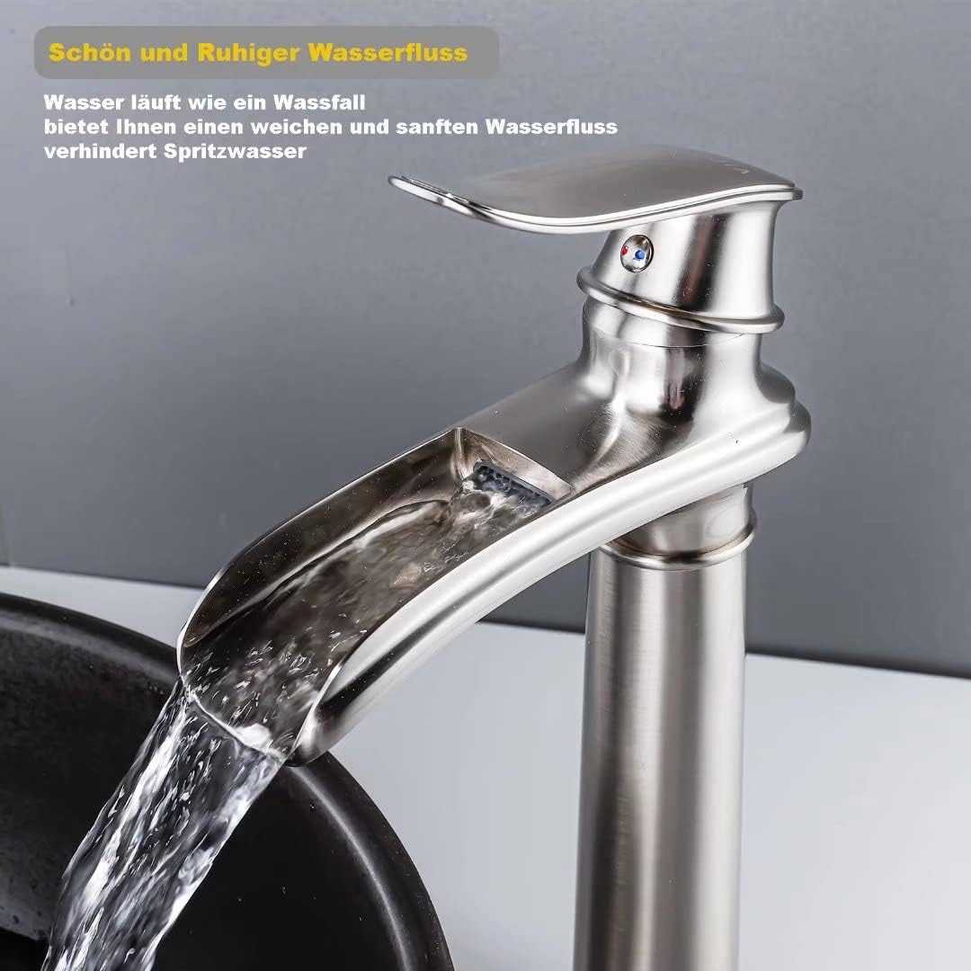 Waschtischarmatur mit Wasserfalleffekt, Gebürstet Nickel