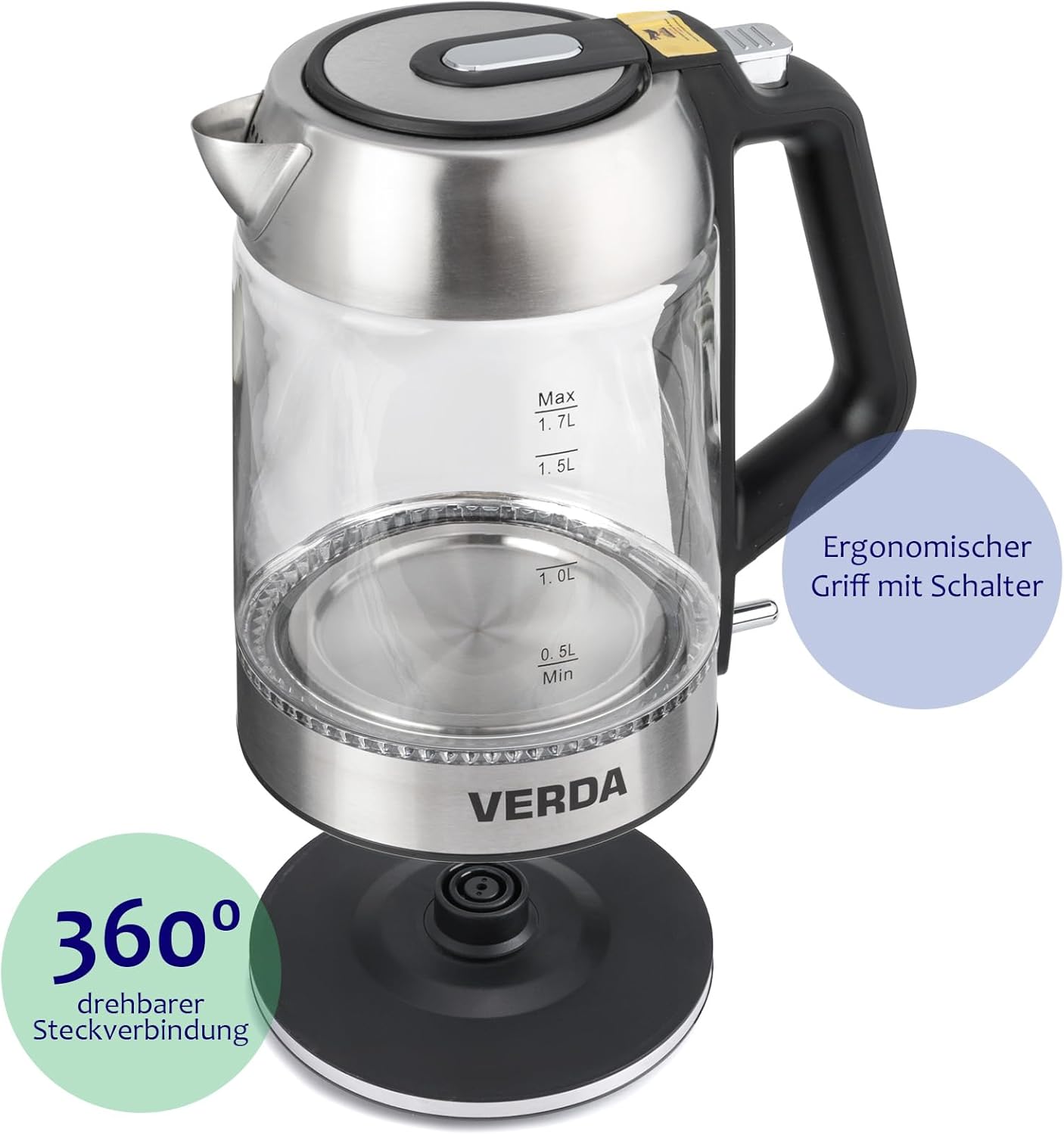 Wasserkocher mit LED-Beleuchtung, Schwarz + Silber Sn0617l-12