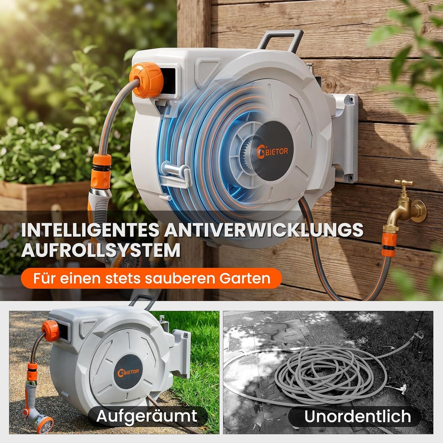 Schwenkbare Schlauchtrommel mit Gartenbrause, 30M