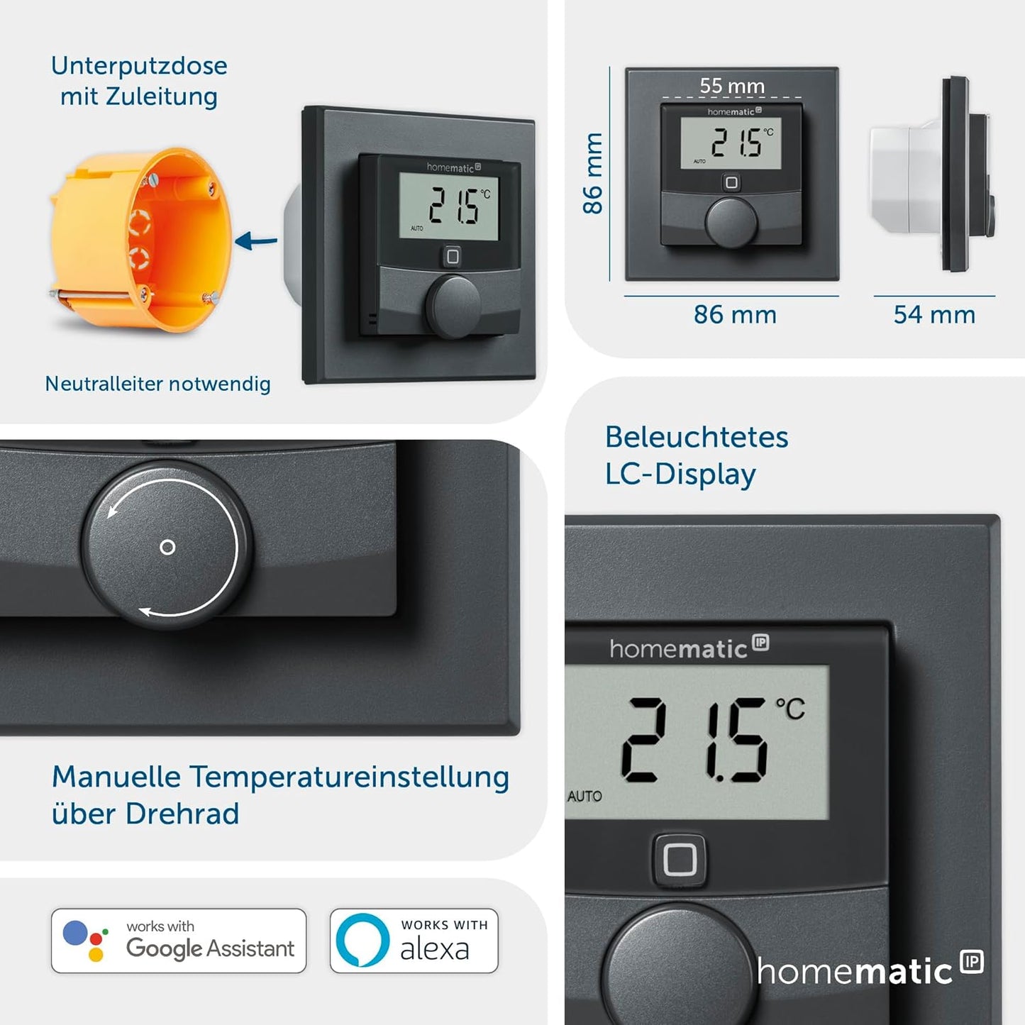 Wandthermostat HmIP-BWTH-A 230V, für 230V Stellantriebe, anthrazit