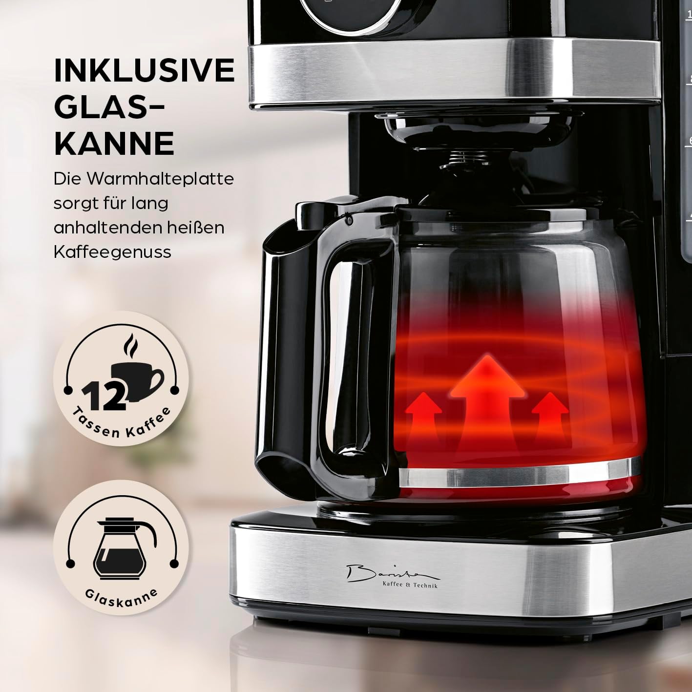 Kaffeemaschine mit Touchdisplay und Timerfunktion, 10) Schwarz - Glaskanne (Touch Display)
