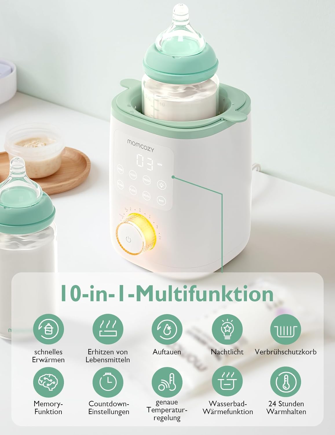 Nutri-Flaschenwärmer MW02 mit Nachtlicht und Schnellaufheizung