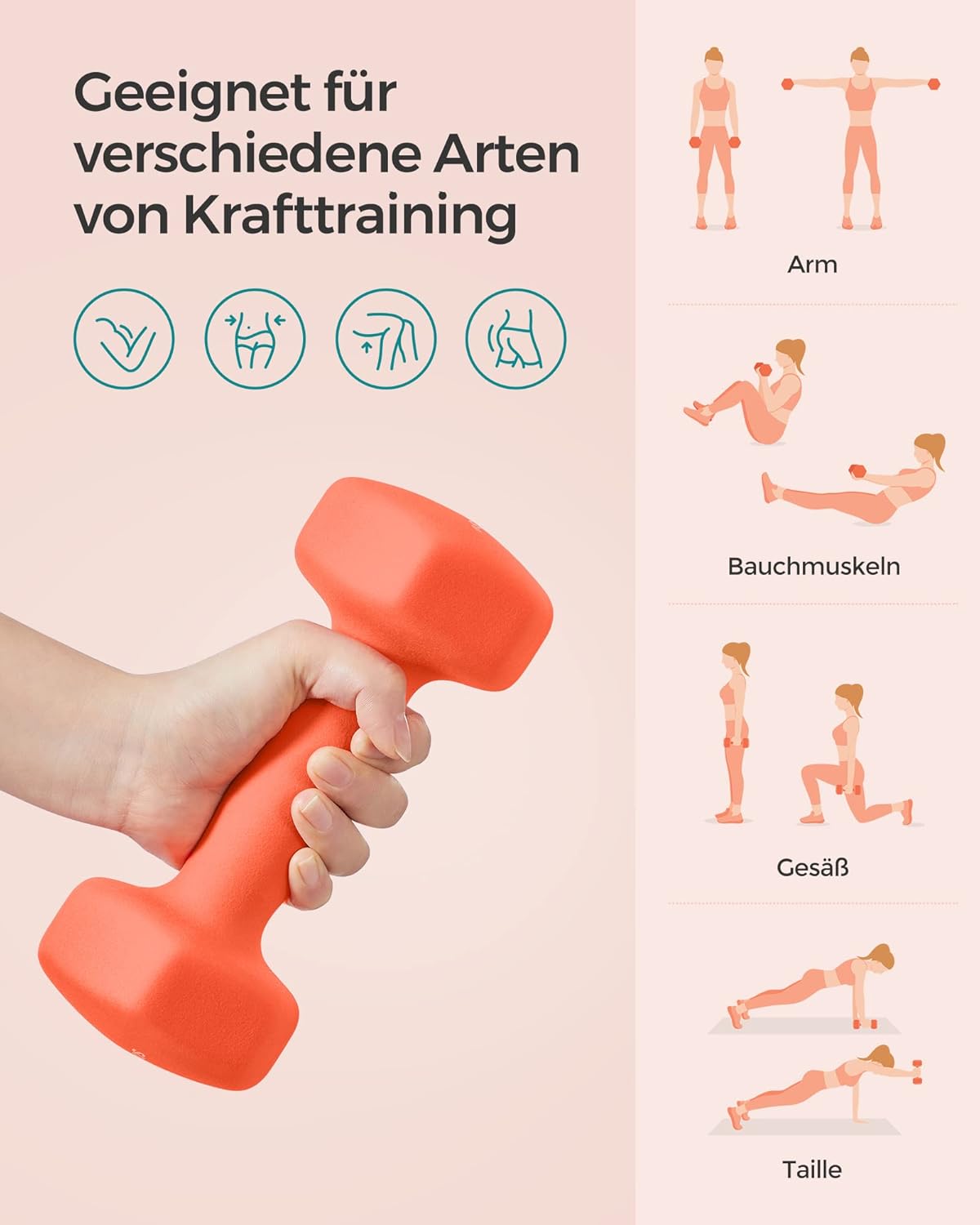 Hantelset für Krafttraining, 2 x 3 kg, papayaorange