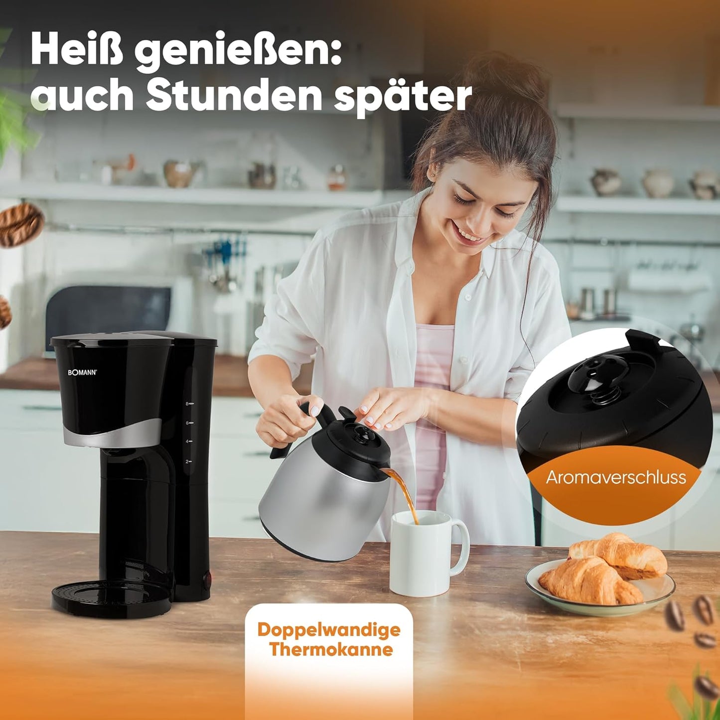 Filterkaffeemaschine mit Thermoskanne, Schwarz