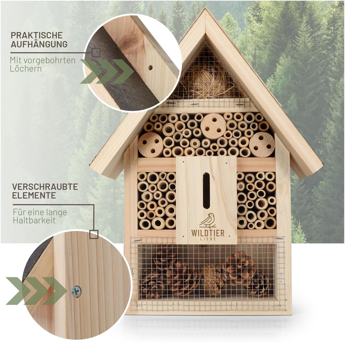 Insektenhotel aus Massivholz mit Lockstoff, Insektenhotel