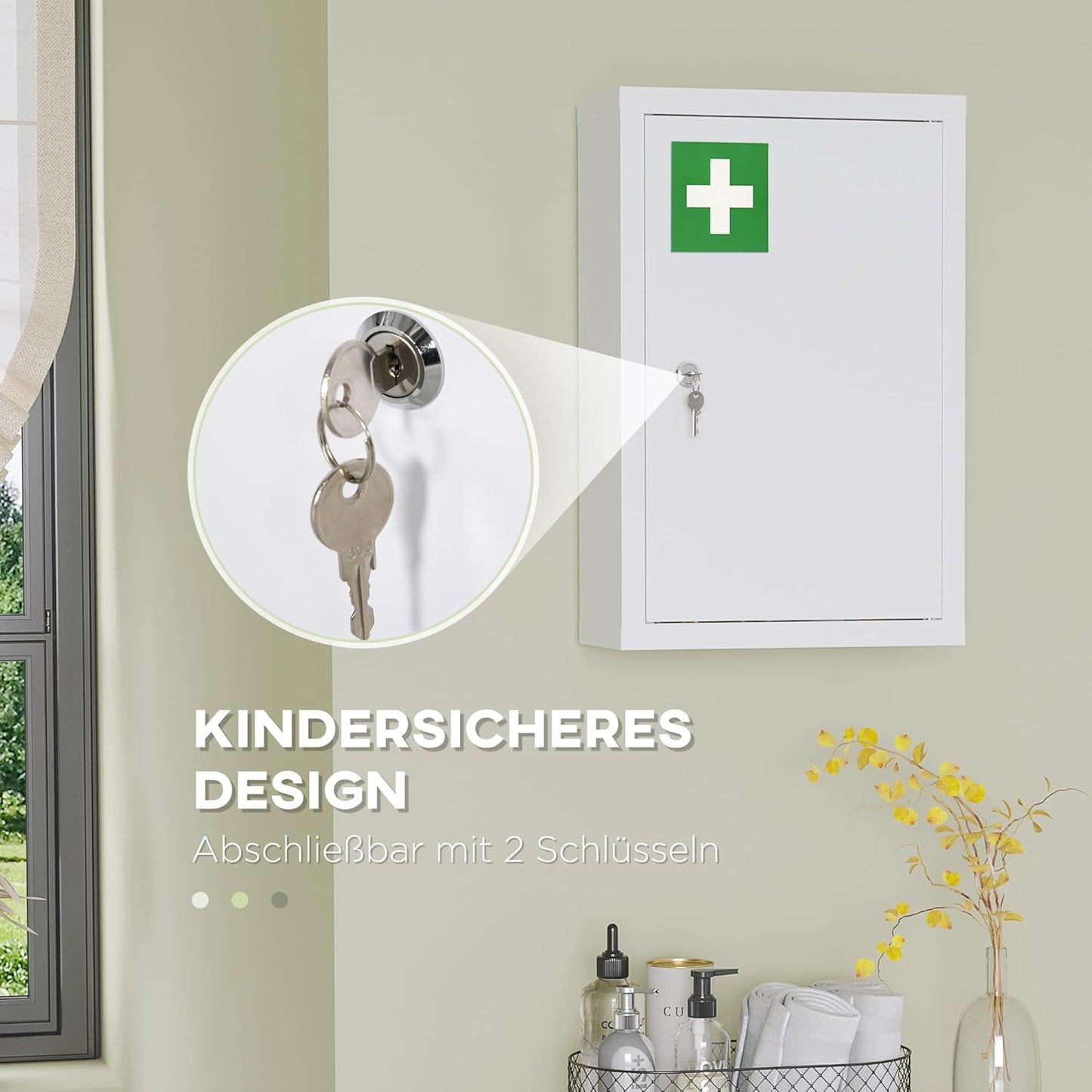 Medikamentenschrank mit 3 Fächern, 30L x 14B x 46H cm