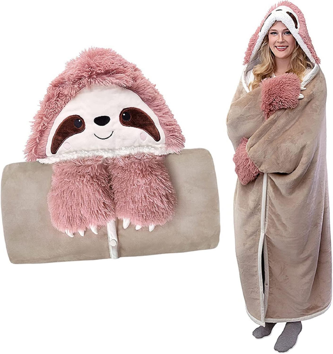 Kuscheldecke mit Faultier-Motiv, Rosa
