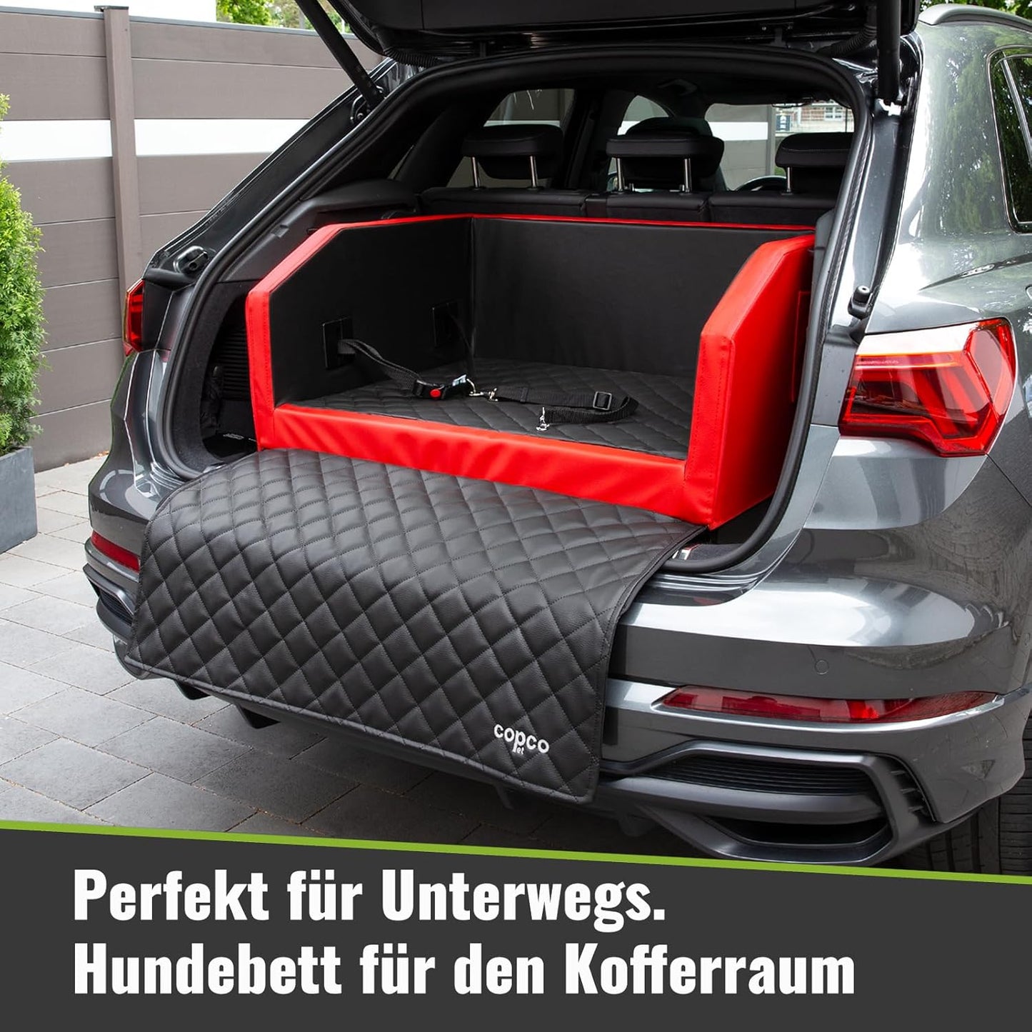 Travel Hundebett Kofferaum, Rot/Schwarz ca. 110 x 90 cm mit Gurtsystem