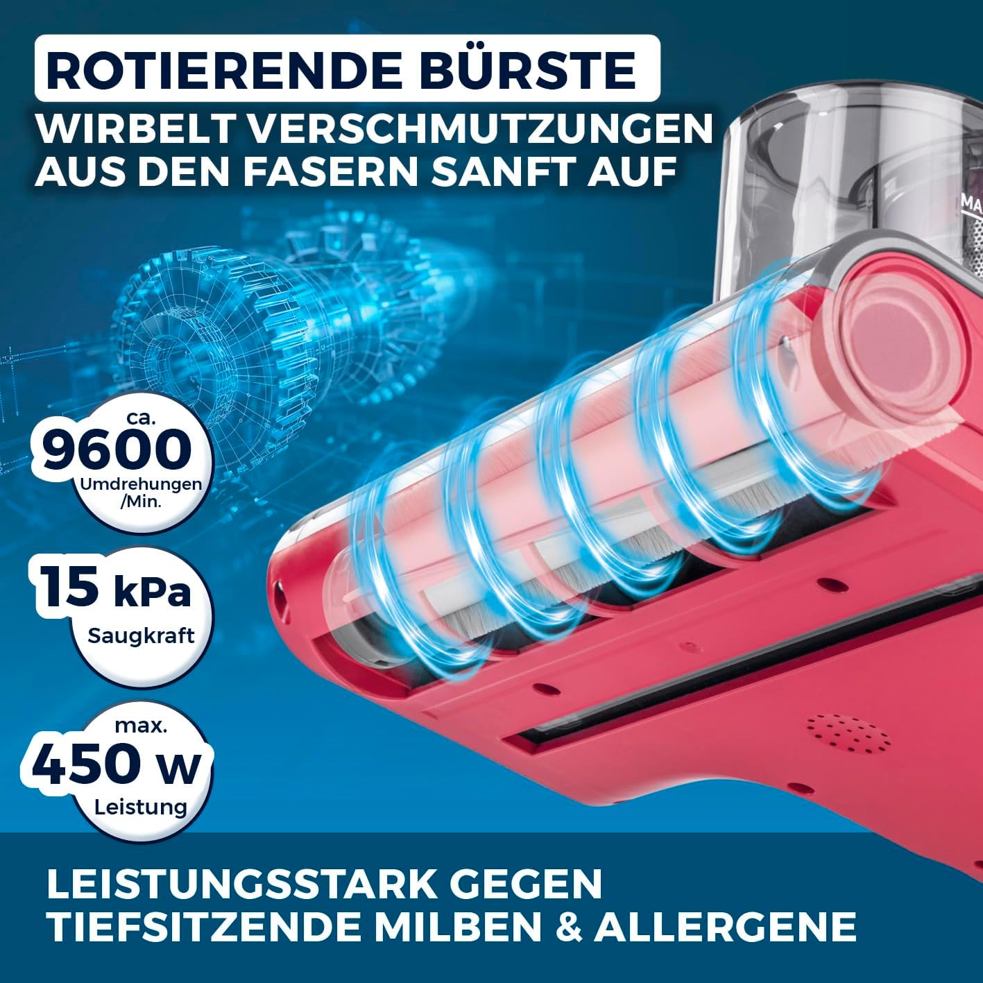 3-in-1 Milbensauger Rotation Pro Power mit UV-C & HEPA-Filter, Rotation Pro Power 15kPa Rot