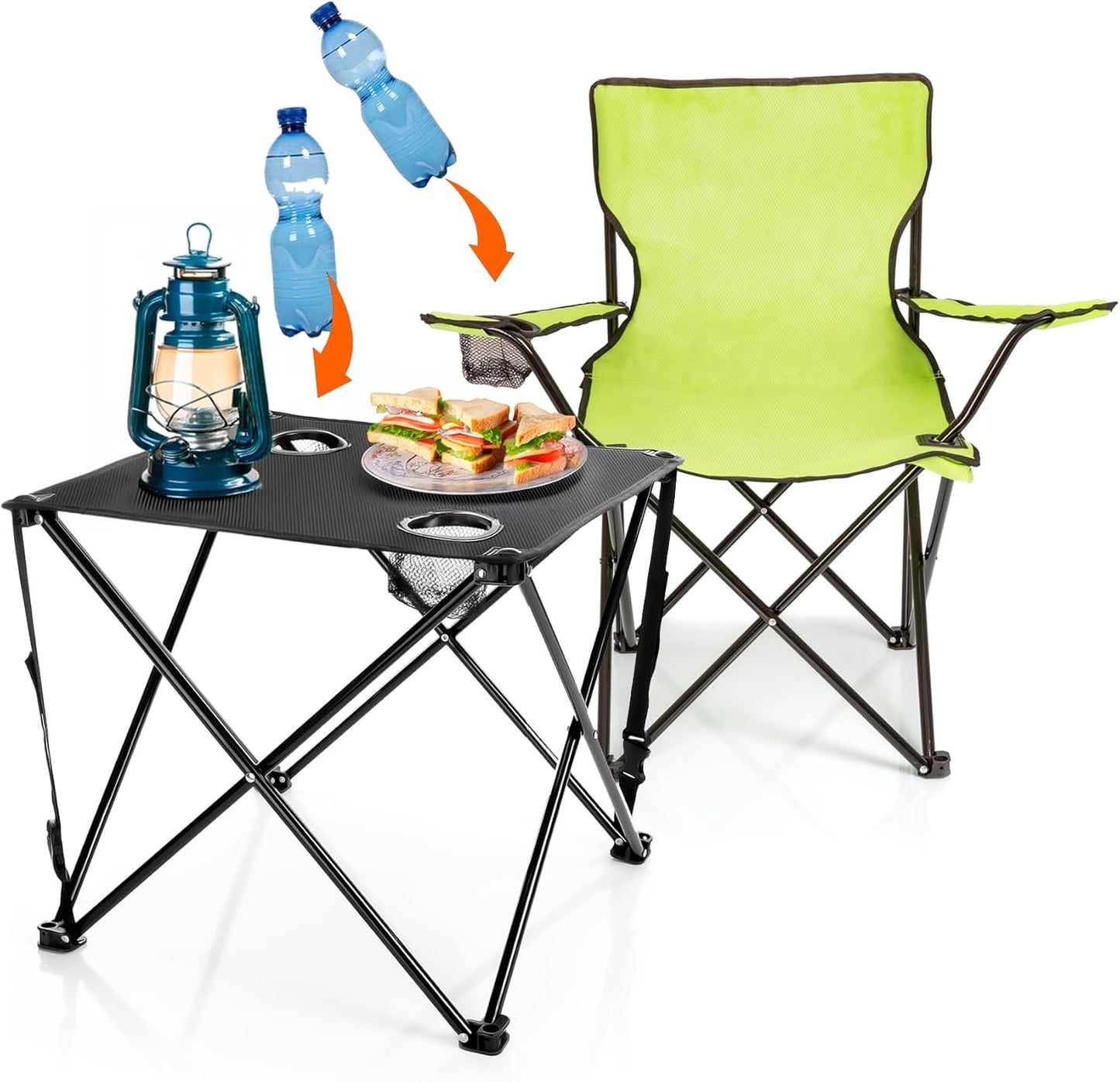 Faltbarer Campingtisch mit Stühlen, Neon Grün