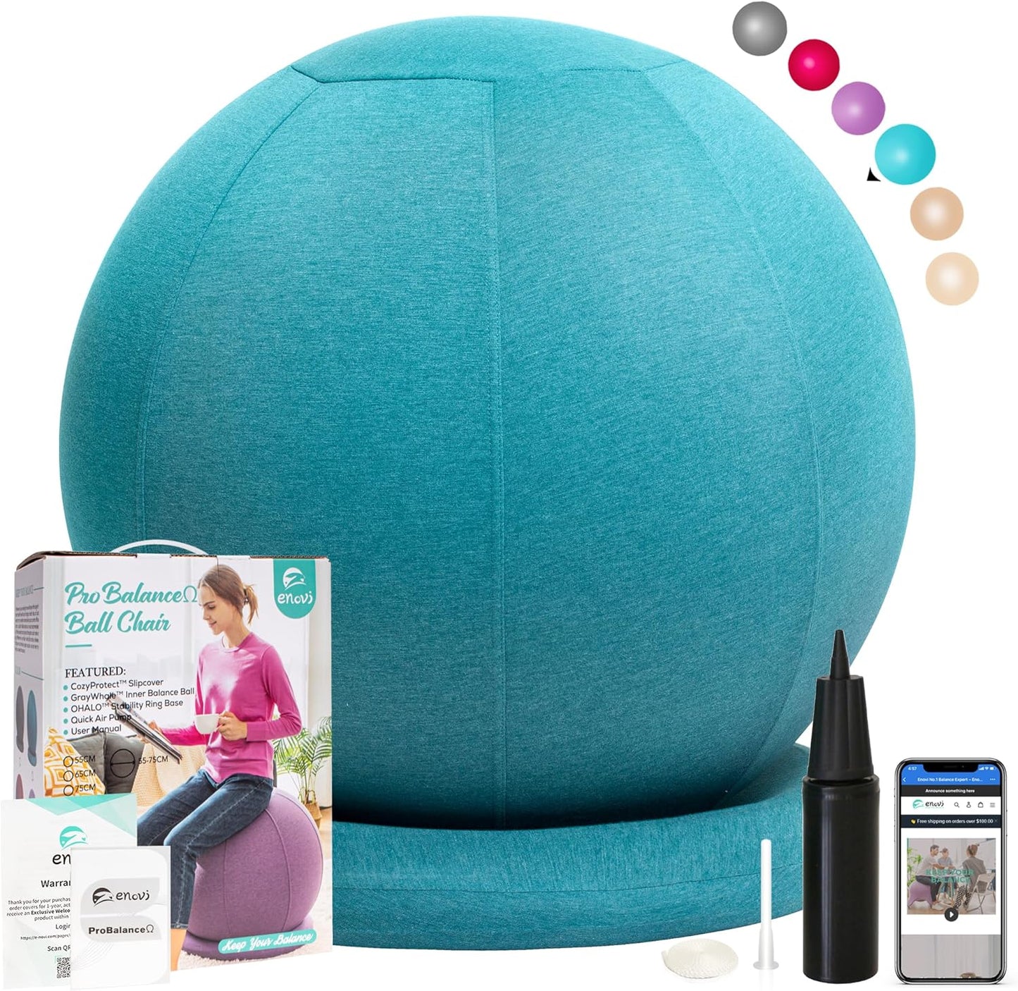 Sitzball mit Basis, Arktisch Blau 70-75cm Sitzhöhe