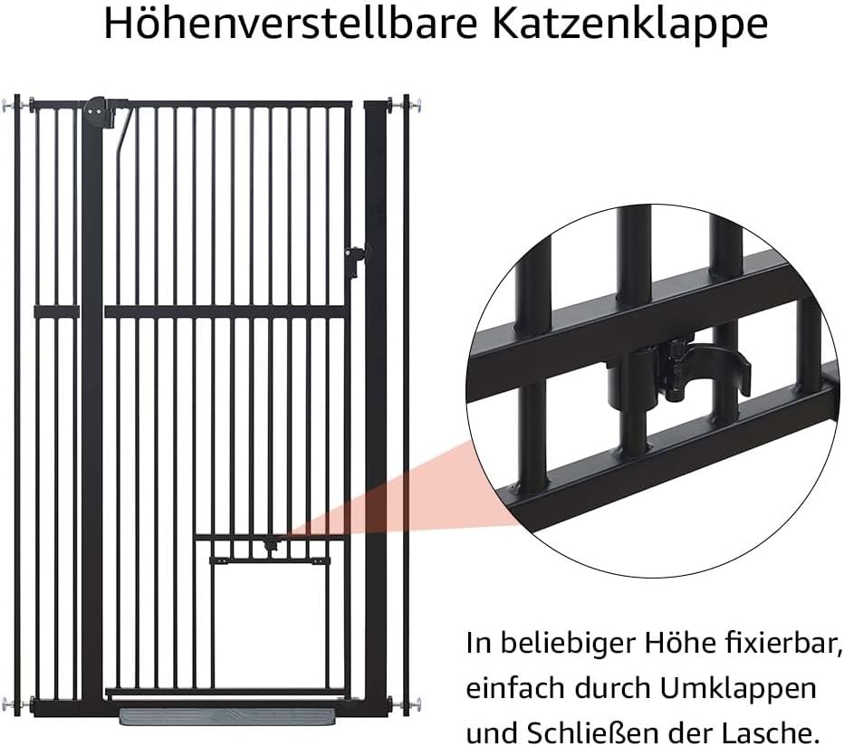 Hohes Haustiergitter mit Katzentür, Schwarz 79-95 cm Breite