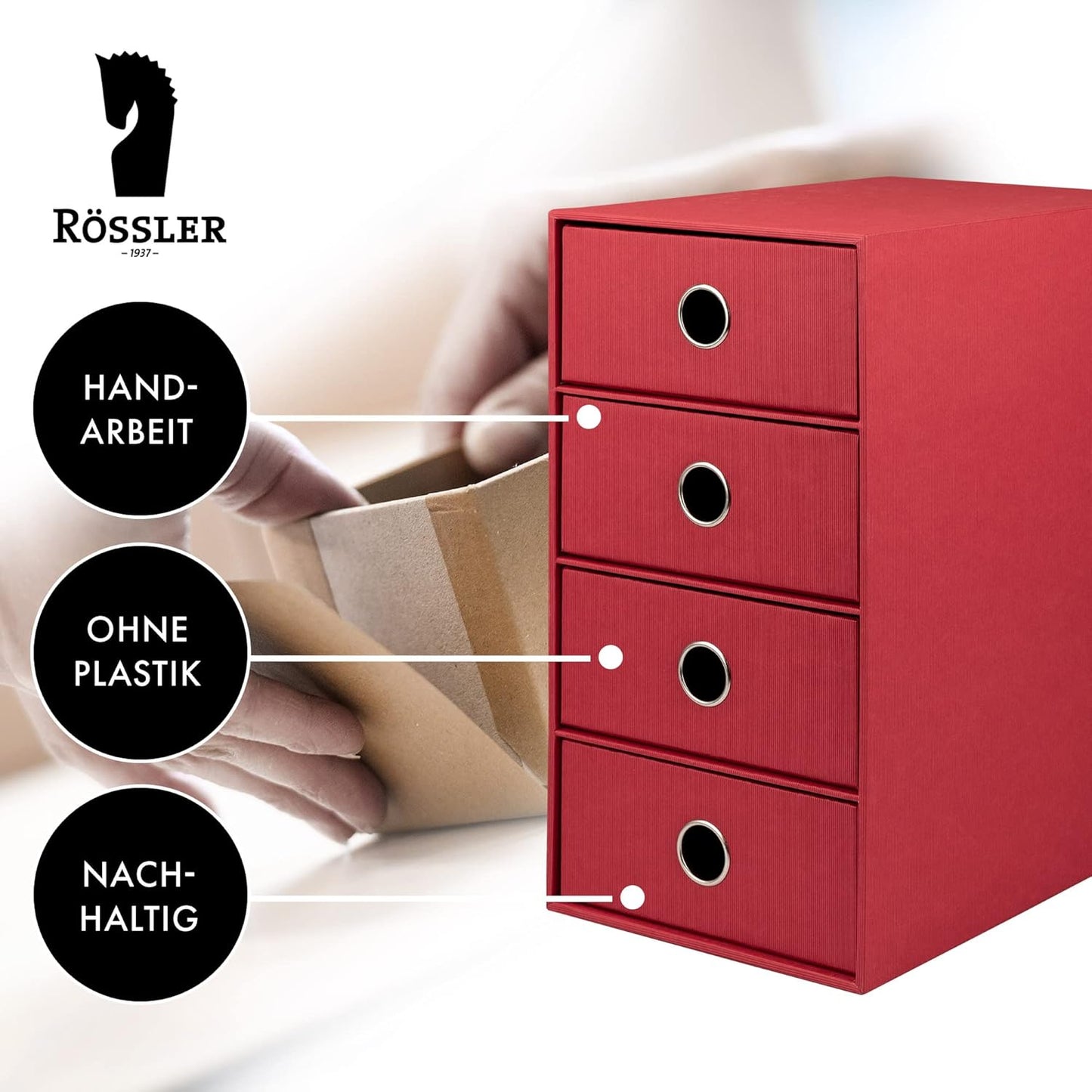 Schubladenbox mit 4 Schubladen, Rot