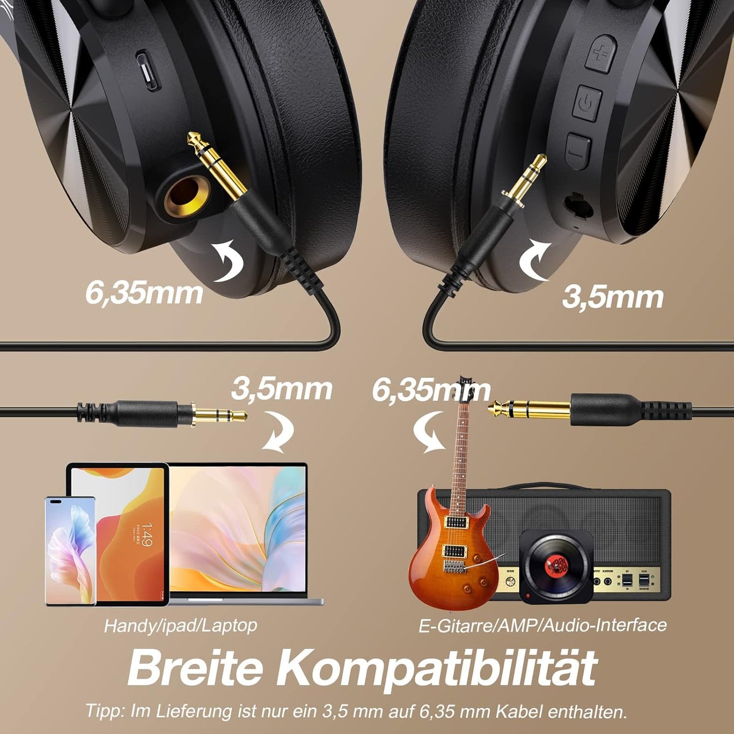 Kabellose Over-Ear Kopfhörer A70 mit HiFi-Stereo Sound, Schwarz
