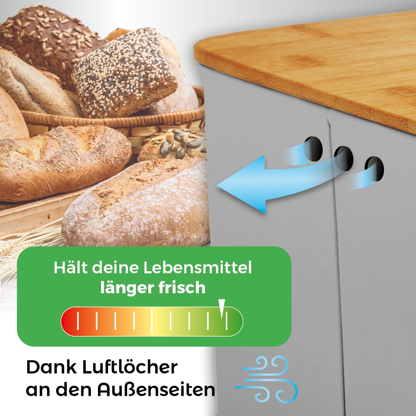 2in1 Brotkasten mit Schneidebrett, Hellgrau