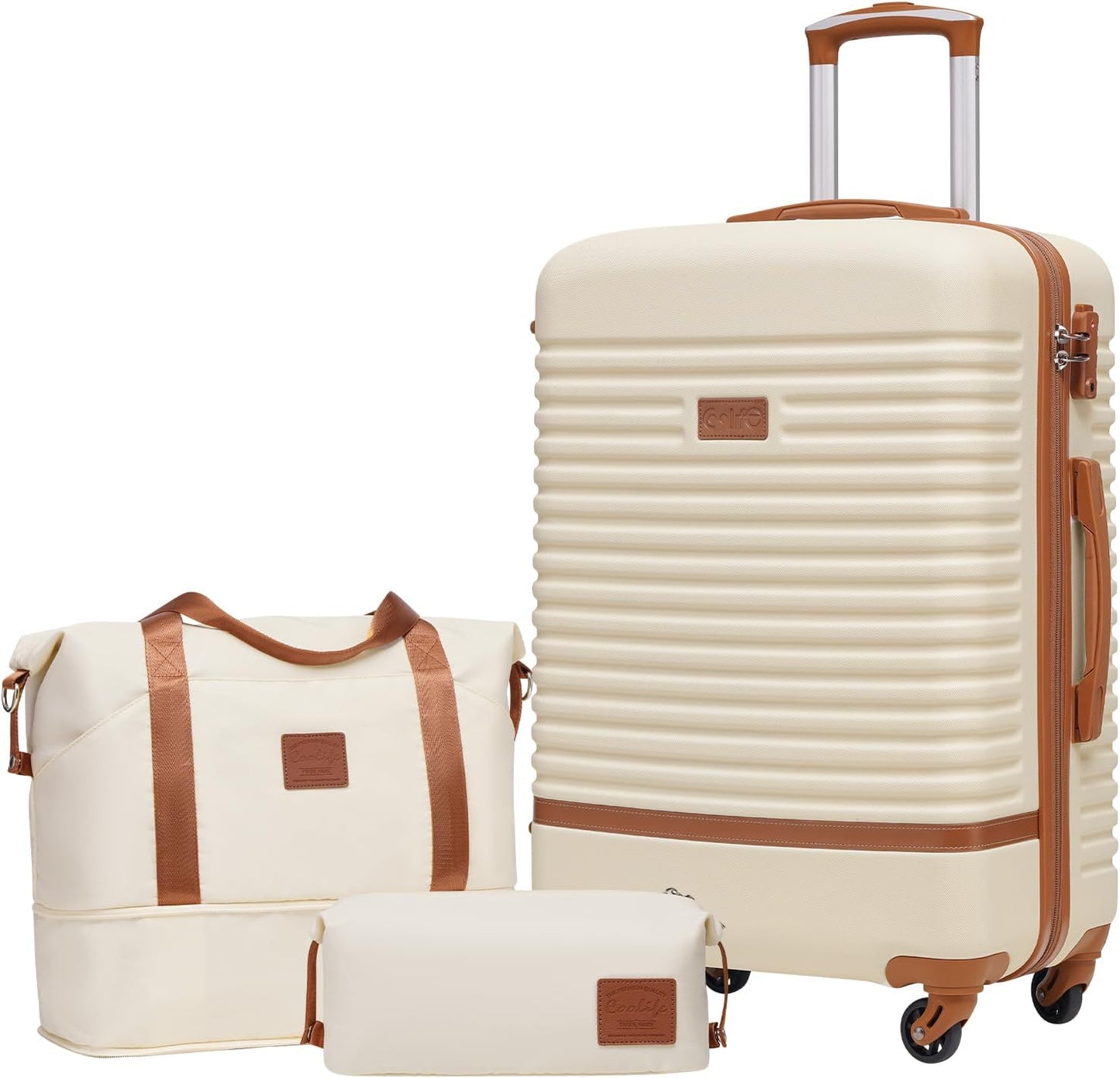 Hartschalen-Trolley Koffer-Set, Weiss/Braun Mittlerer Koffer-Set 3tlg