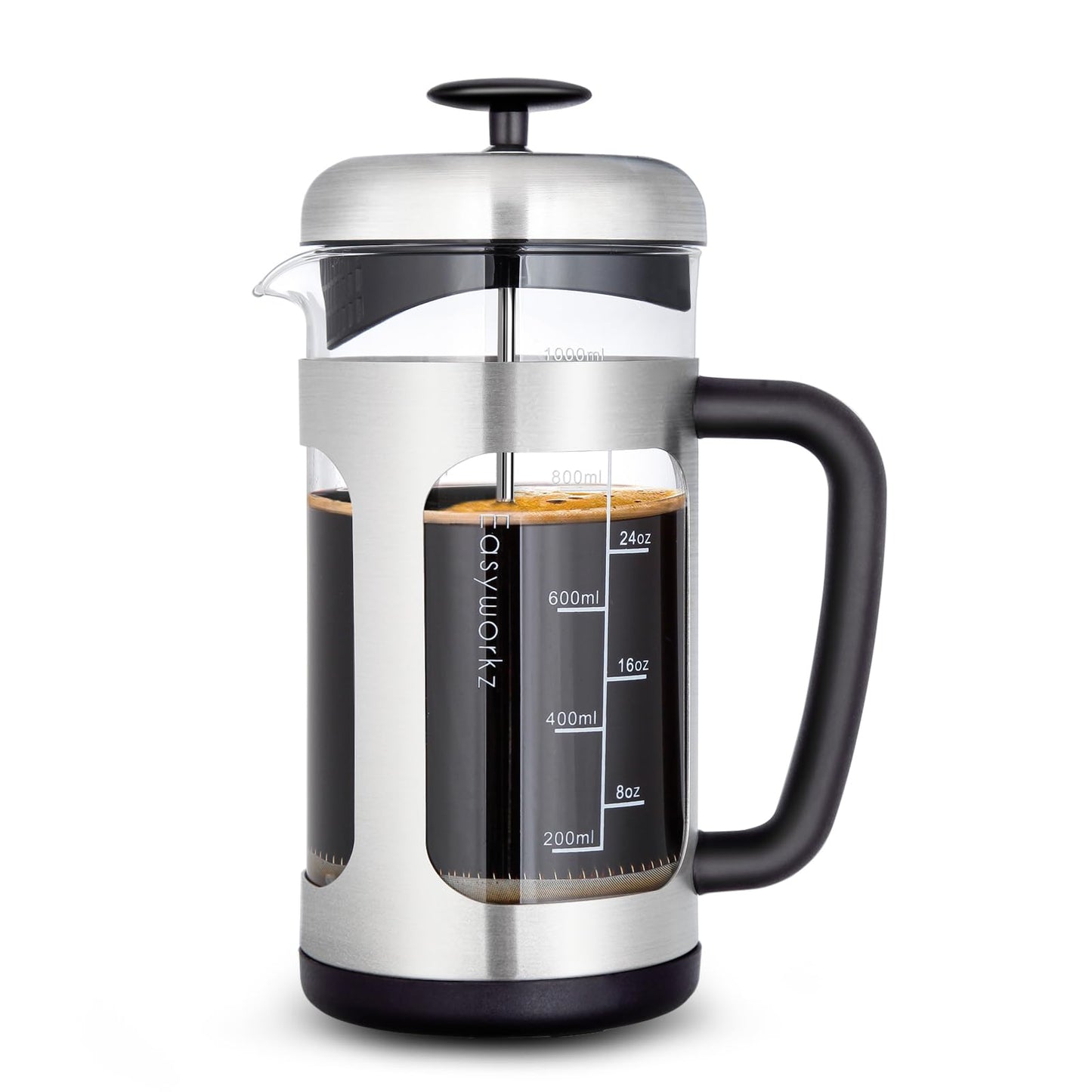 Kaffeebereiter mit Edelstahlpresse (1000 ml), Silber 1000ml