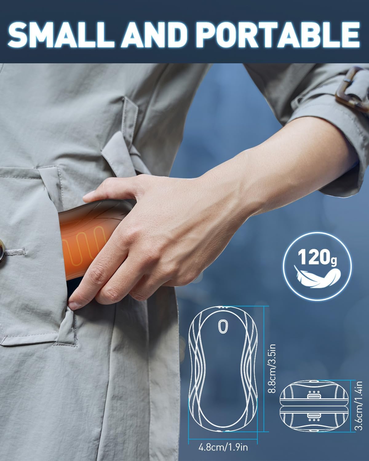 Wiederaufladbare Handwärmer mit Powerbank-Funktion, Schwarz