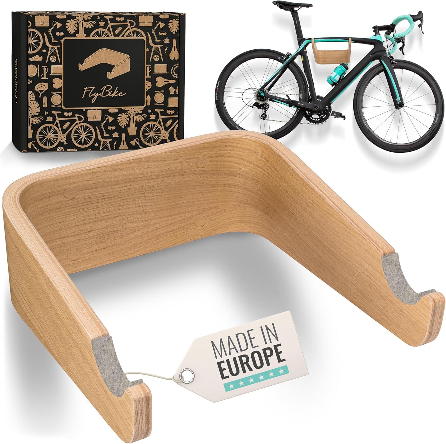 Velo Wandhalterung Holz, S (bis 50cm Lenkerbreite) Eiche | Grau