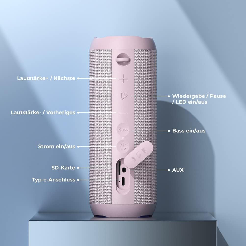 Wasserdichter Bluetooth Lautsprecher mit Licht, Rosa