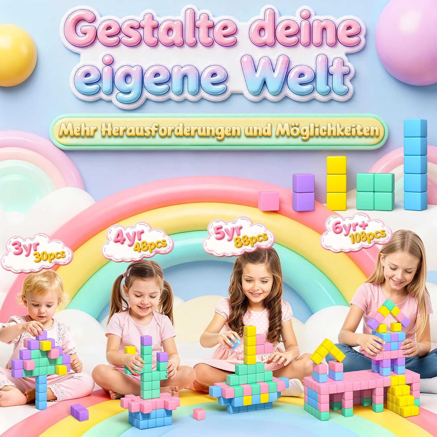 48-teiliges magnetisches Bausteine Set, Macaron-Farben, A-48 Stück