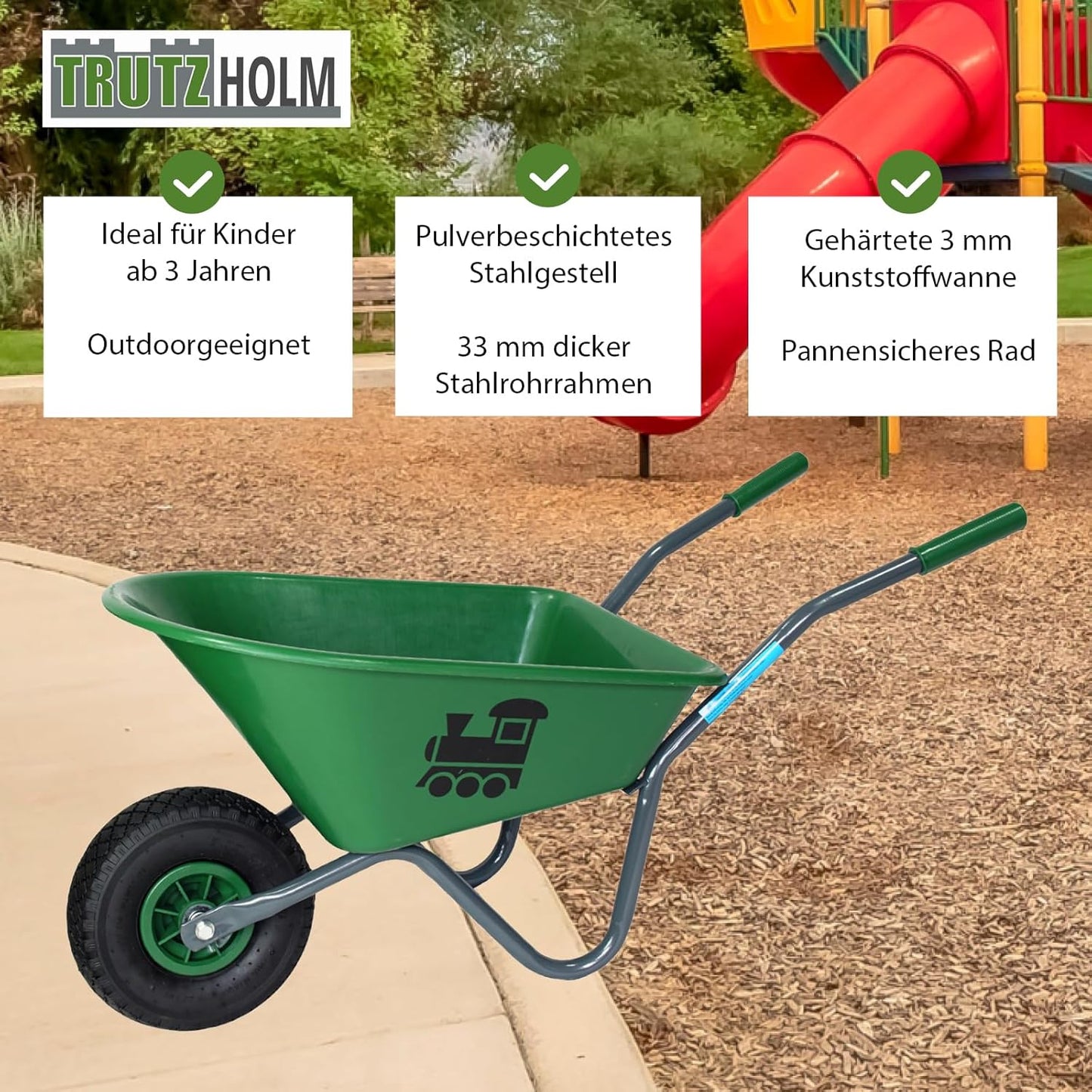 Kinderschubkarre mit Lokomotive, Lokomotive | Grün