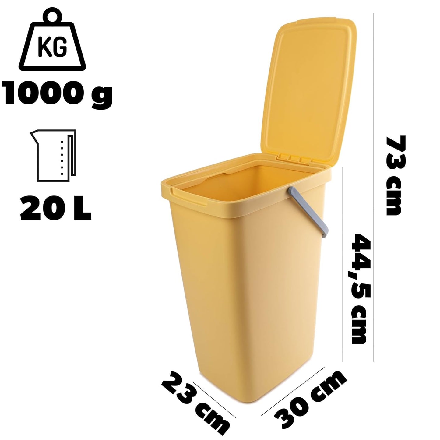 3er-Abfallbehälter-Set mit Griff und Klappdeckel, 20L 3er Set