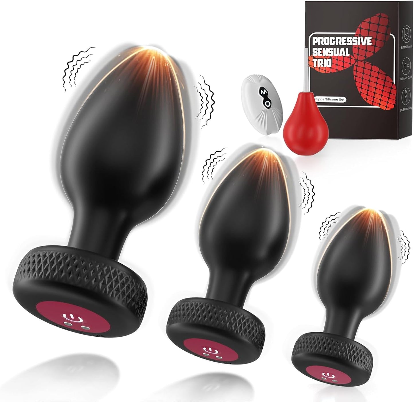 3er-Set Analplugs mit Vibrationen, Fernbedienung und Analdusche