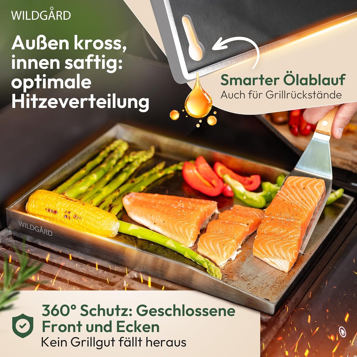 Plancha Grillplatte inkl. 2x Spachteln & 5x Spiessen, 35 x 25 cm