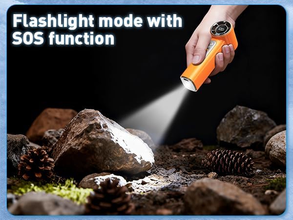 Handventilator mit 100 Stufen & LED Licht, Orange