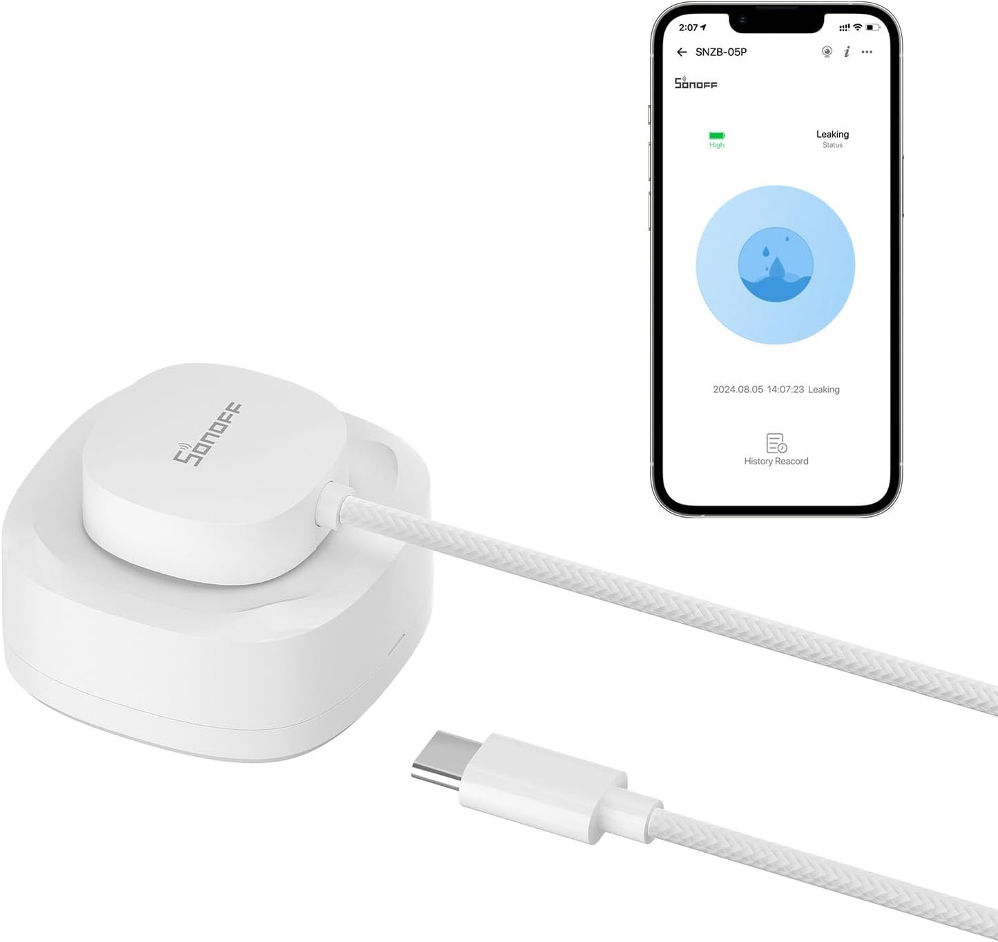 Zigbee Wassermelder SNZB-05P+ Wassersensor WLDC200 DC 3 V mit Kabel