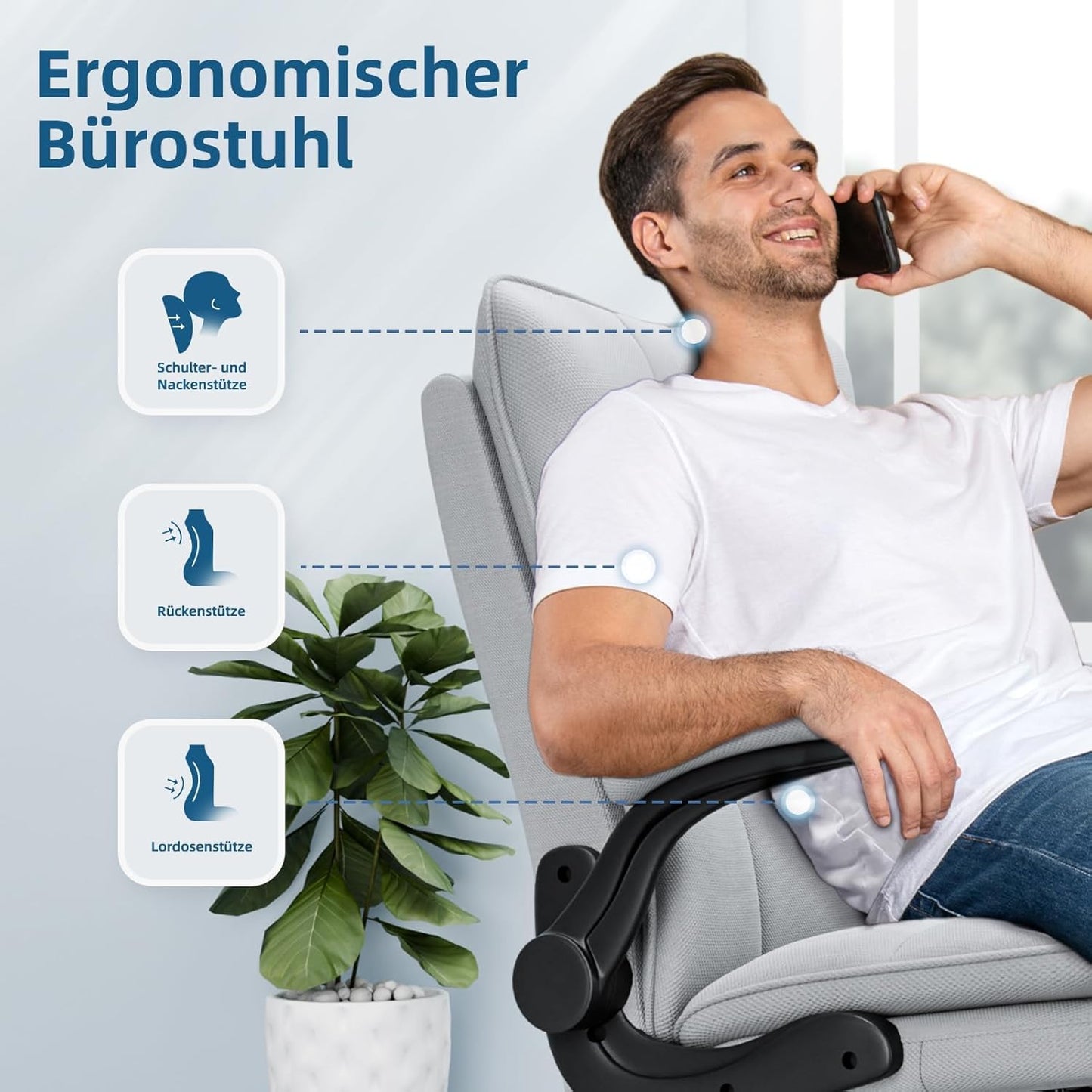 Ergonomischer Bürostuhl, Grau-Stoff