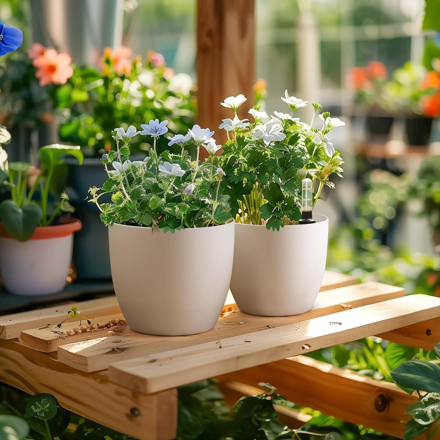 4er-Set Selbstwässernder Blumentopf mit Wasserstandsanzeige, Weiss 22*21cm