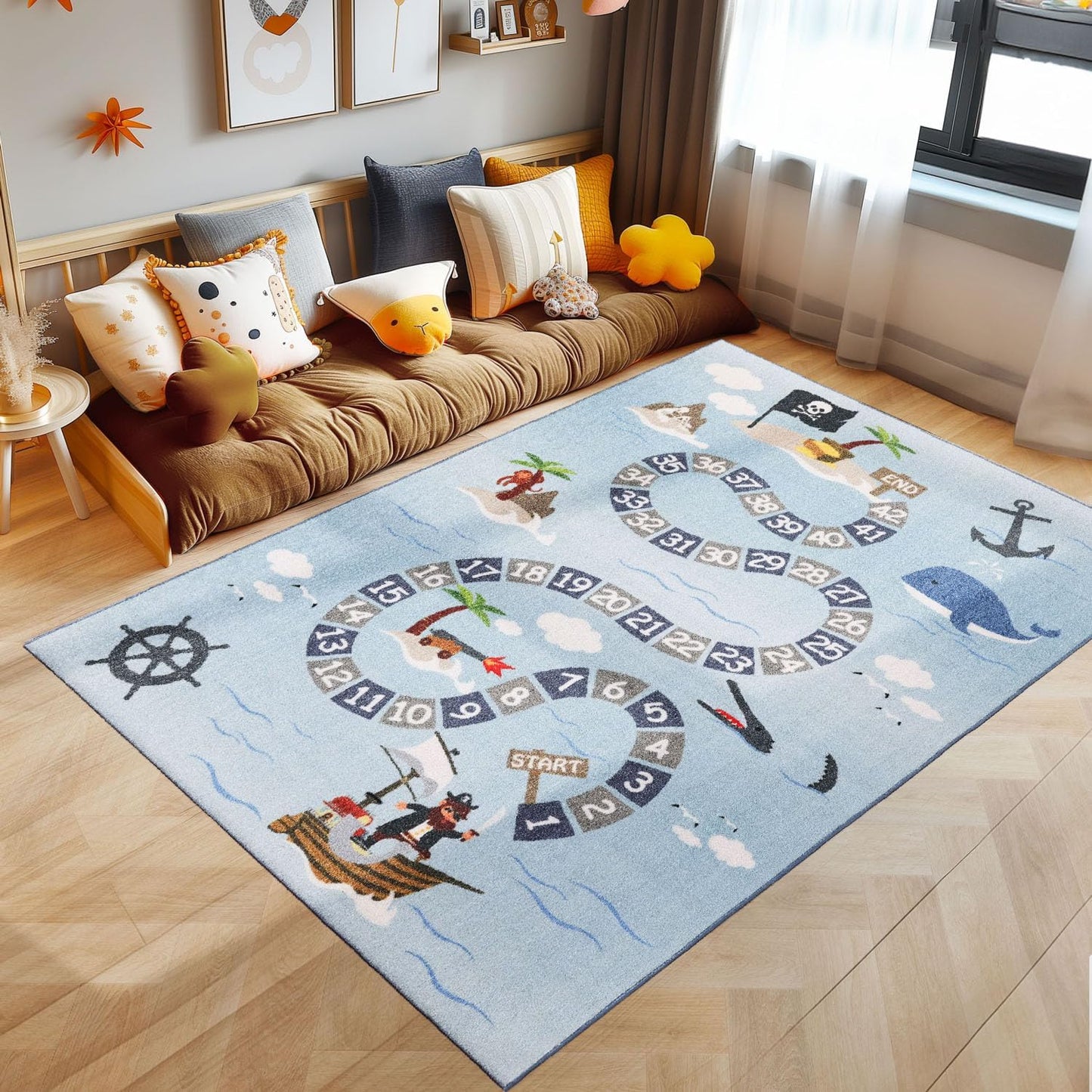 Kinderteppich im Piraten-Design (100 x 150 cm), 100 x 150 cm (Rechteckig) Blau-2
