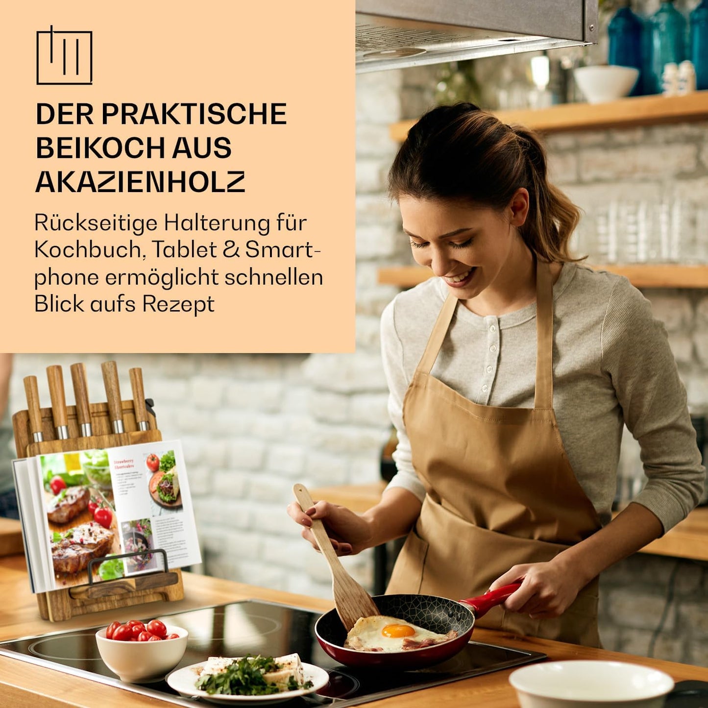 5-teiliges Küchenmesser-Set mit Messerblock und Schneidebretter